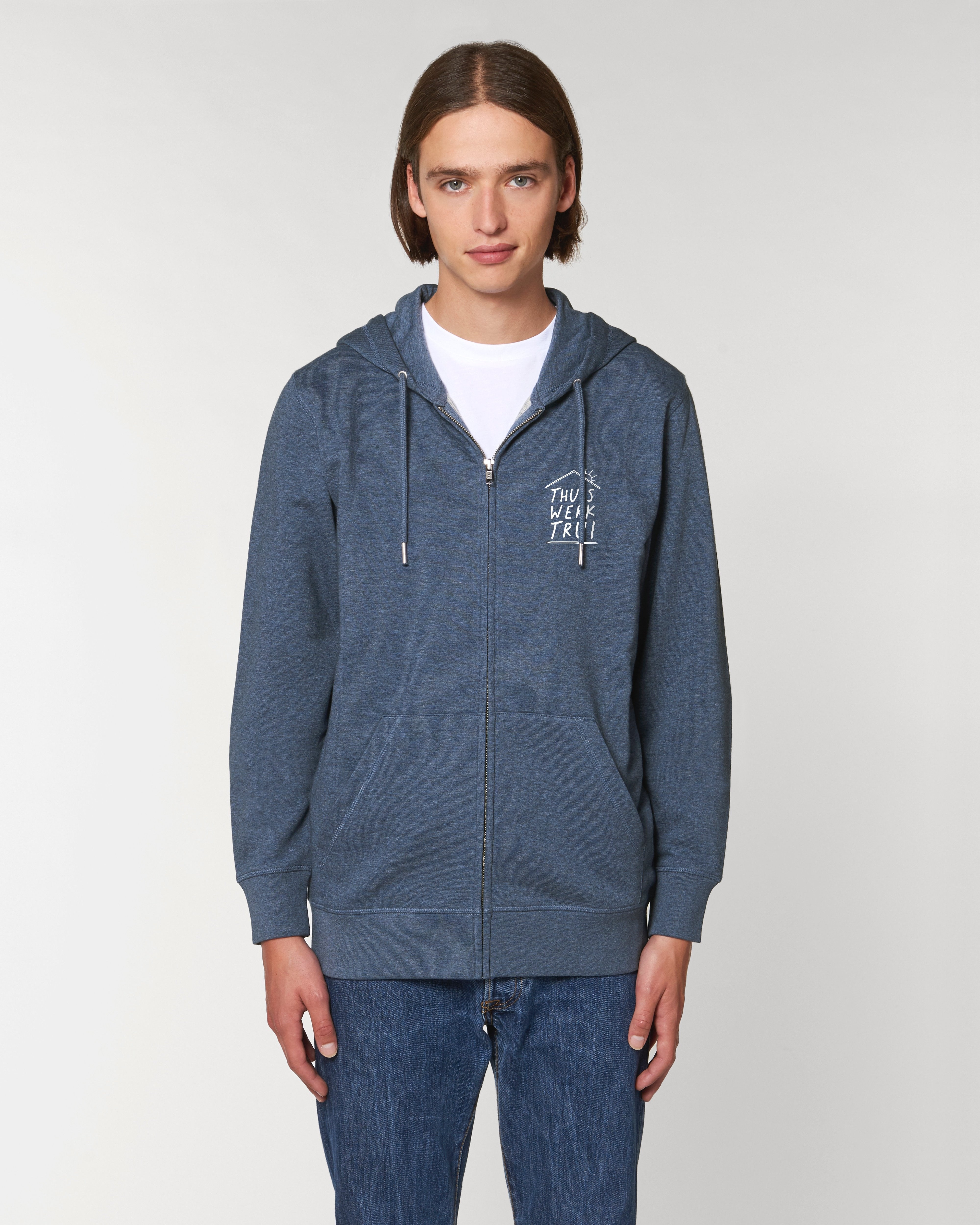 Hoodie met rits met huisje - Witte opdruk