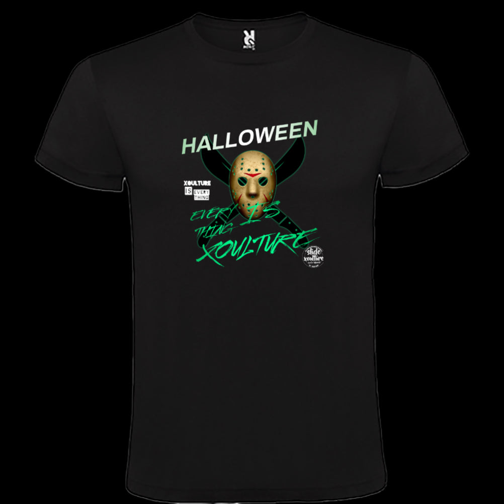 Slide Xoulture: Horror Xoulture 1. Jason Mask with machete Unisex Budget Round Neck T-Shirt | Roly Atomic 150