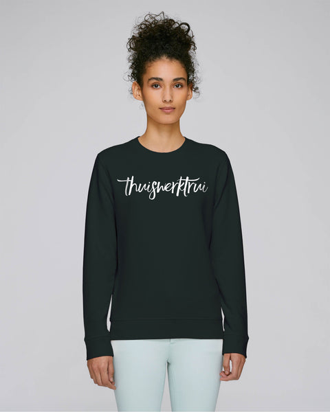 Sweatshirt met speelse opdruk ' thuiswerktrui' - Witte opdruk