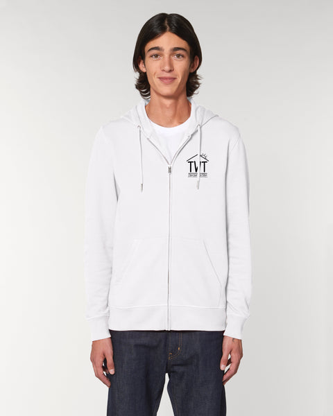 Hoodie met rits met huisje - Zwart opdruk