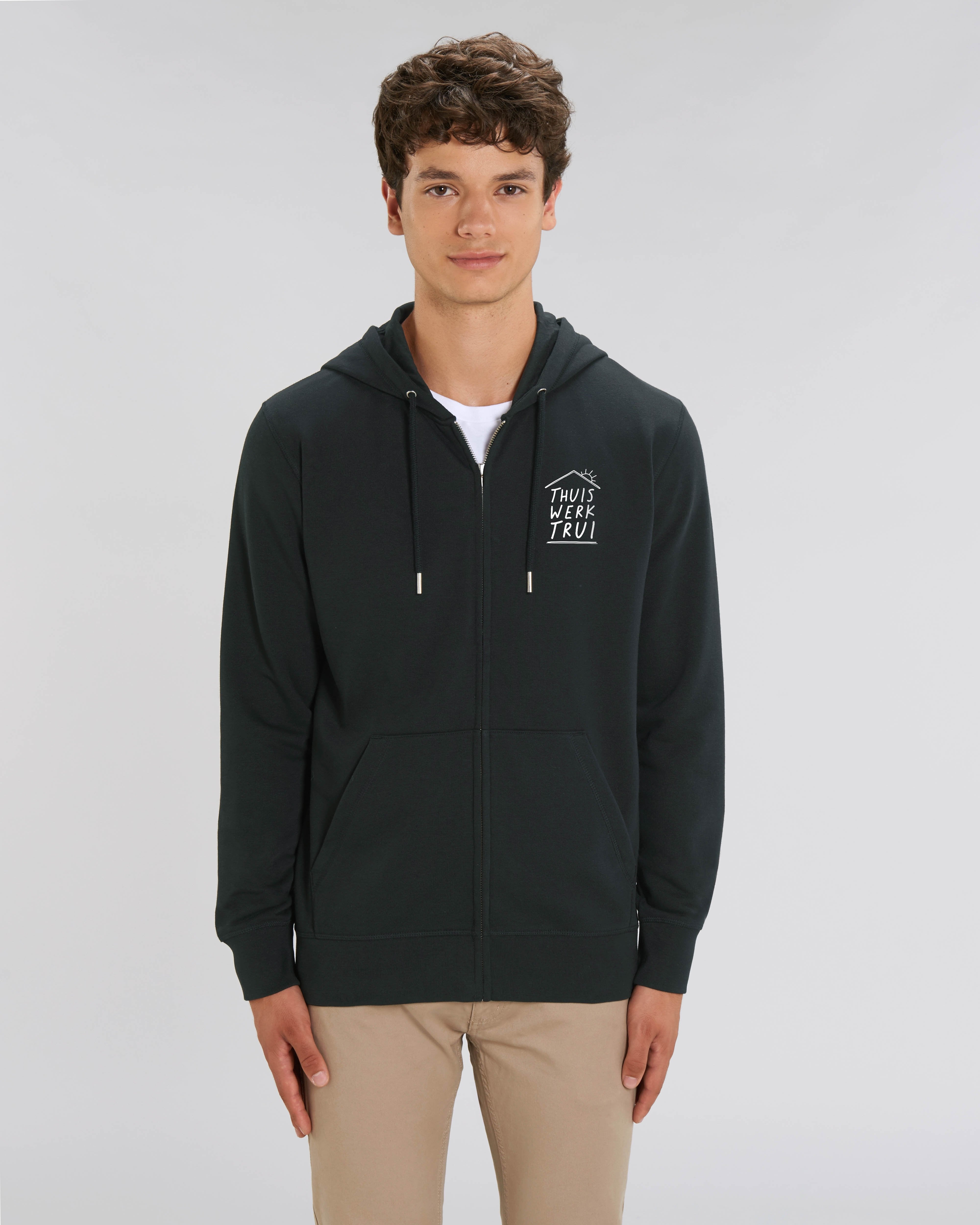 Hoodie met rits met huisje - Witte opdruk