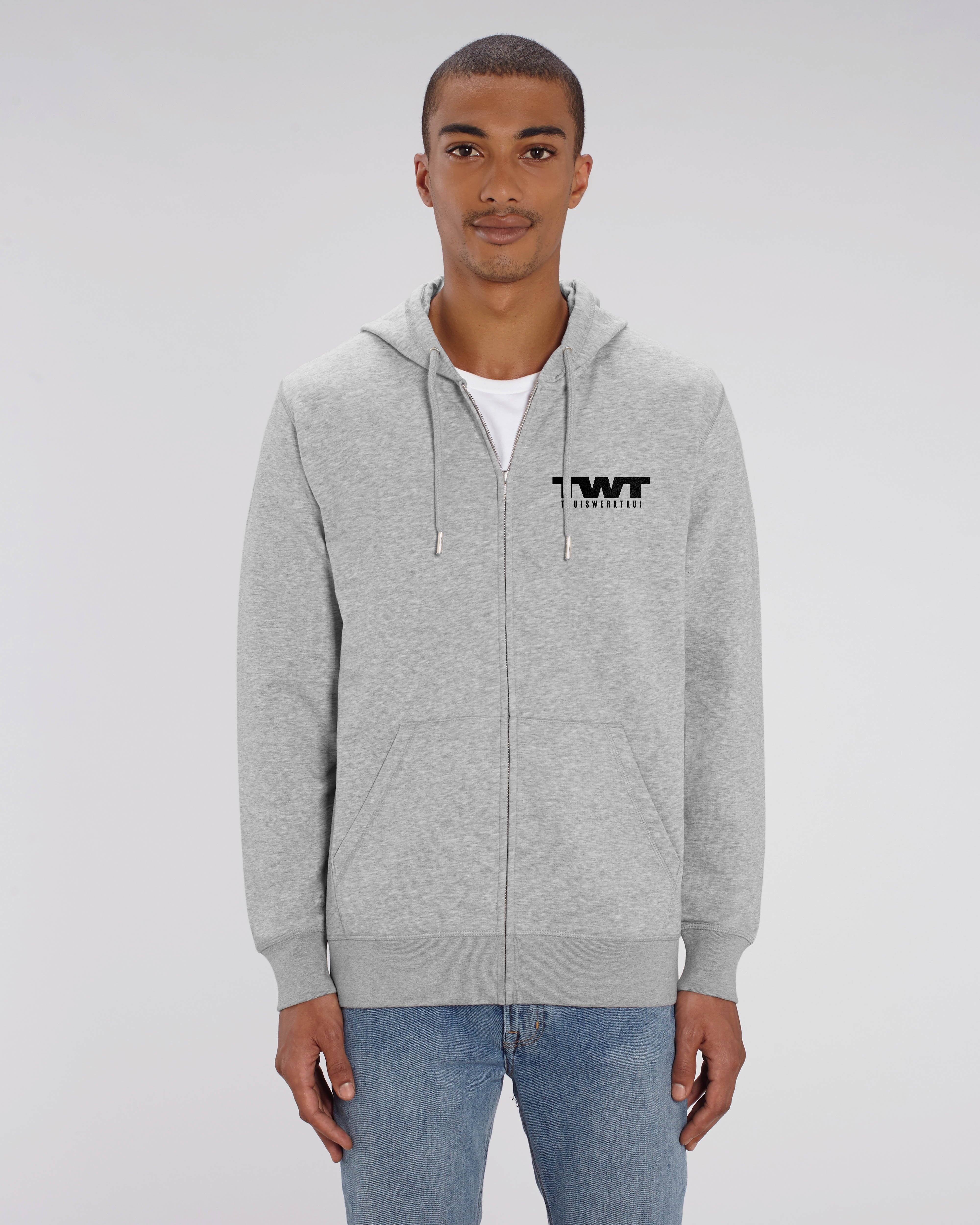 Hoodie met rits met vet geschreven opdruk 'TWT en thuiswerktrui' - Zwart opdruk