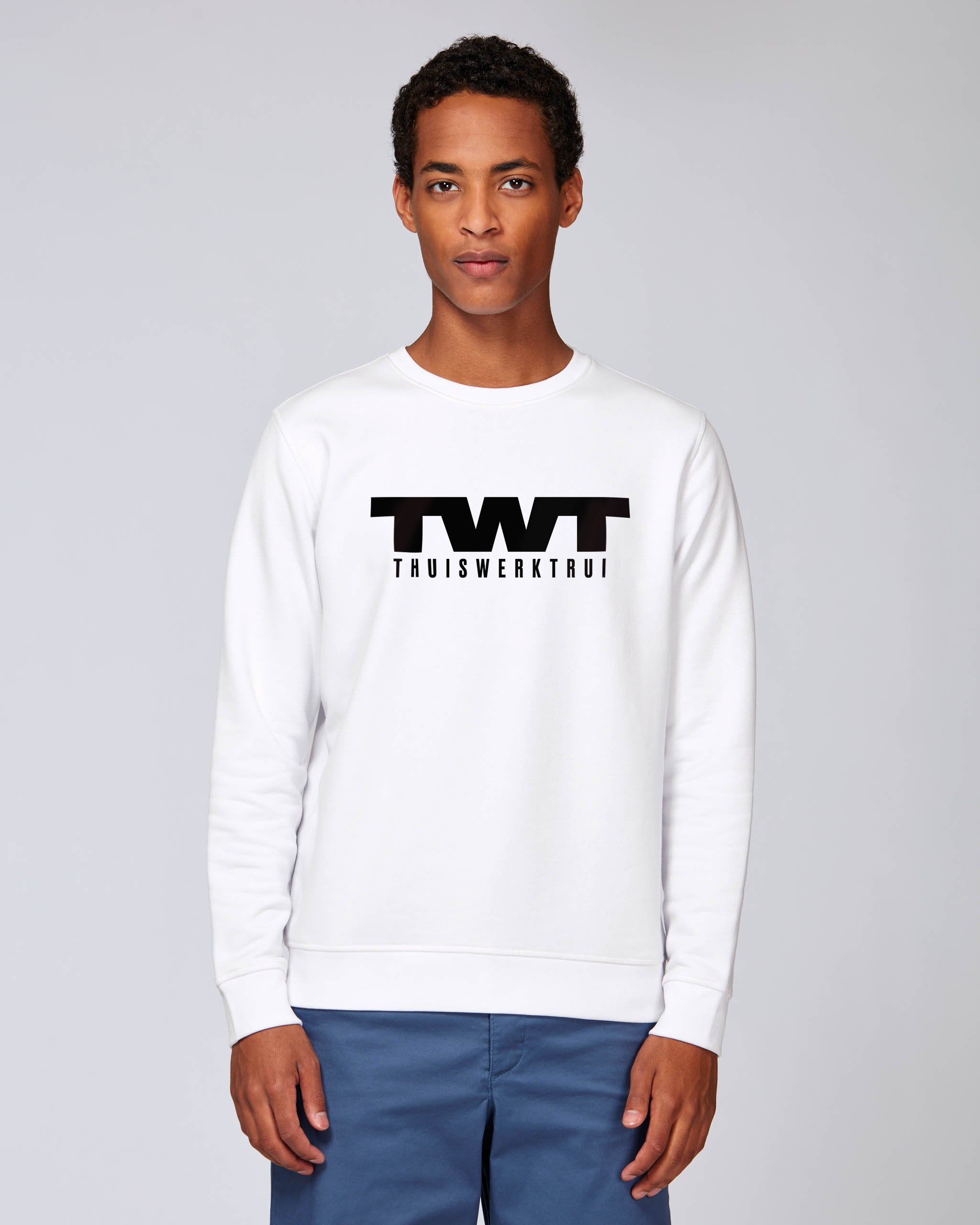 Sweatshirt met vet geschreven opdruk 'TWT en thuiswerktrui' - Zwart opdruk