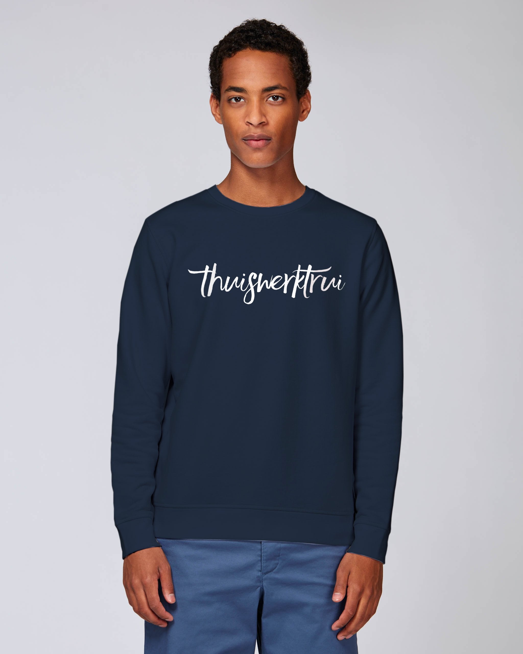 Sweatshirt met speelse opdruk ' thuiswerktrui' - Witte opdruk