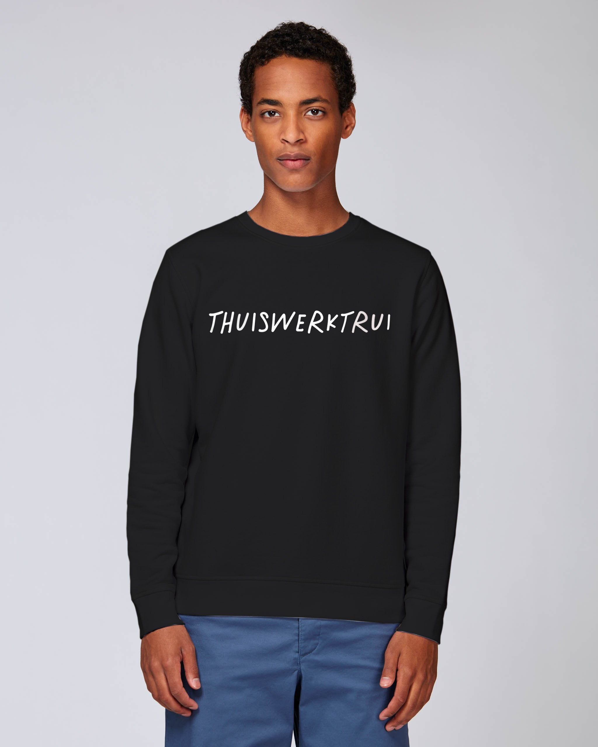 Sweatshirt met geschreven opdruk 'thuiswerktrui' - Witte opdruk